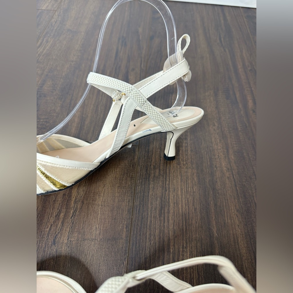 Fendi Leather And Mesh High-heeled Slingbacks In Blanc - Picture 7 of 15